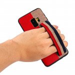 Wholesale Galaxy S9 Striped Hand Strap Grip Holder PU Leather Case (Black)